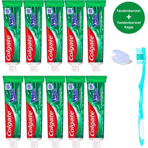 Colgate Tandpasta Fresh Confidence Refreshing Green - 10 x 75ml - Tandenborstel en Tandenborstelkapje Set - Tandpasta Voordeelverpakking