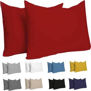 Kussensloop (Set van 2) – Rood Katoen - Voor Kussens 40 x 60 cm - 100% Jersey Katoen - Beddengoed Dubbel Bed Kussensloop - Kussenbeschermer - Bestendig en Hypoallergeen