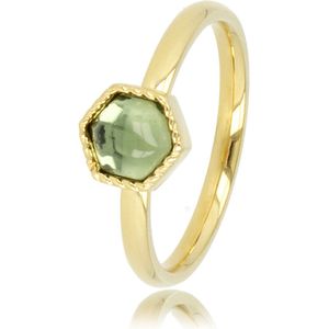 My Bendel - Gouden ring met groene glassteen - Unieke gouden ring gevormd in een zeshoek met groene glassteen - Met luxe cadeauverpakking