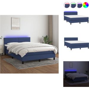 vidaXL Bed Blauw Stof - 203x144x78/88cm - Verstelbaar Hoofdbord - LED-verlichting - Pocketvering Matras - Huidvriendelijk Topmatras - Bed