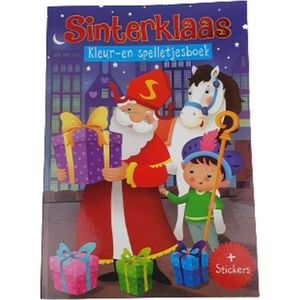 Sinterklaas kleur en spelletjesboek met stickers - Paars / Multicolor - Papier / Karton - A4 - Knutselen - Doe boek - Kleuren - Kleurboek