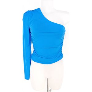 One shoulder top - Blauw - Veel stretch - Open schouder - Festival top voor dames - Een schouder topje voor vrouwen - Zomer kleding - One-size - Een maat