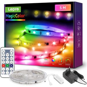 RGBIC LED-strip 5m met 150 kleurrijke LED's, Dimbare lichtketting voor Feesten en Decoratie