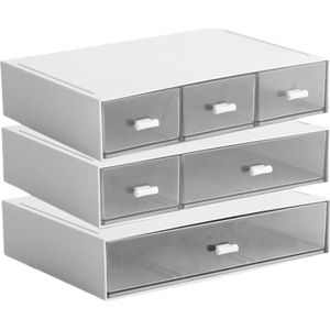 Stapelbare bureauorganizer met 6 laden - plastic bureau-opbergdoos - make-up opslag - wit