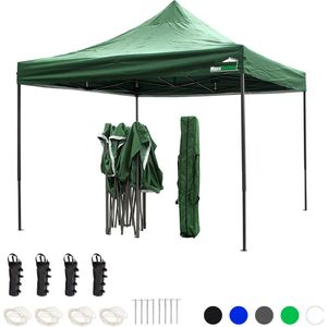 MaxxGarden Partytent - Paviljoen - 3x3 - Easy Up - Opvouwbaar - Waterdicht - Incl. Draagtas & Hervulbare Gewichtzakken - Groen