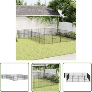 The Living Store Hondenkennel 20 panelen gepoedercoat staal zwart - Hondenkooi - Hondenverblijf - Staalkabinet - Buitendogshelter - Veiligheidshek