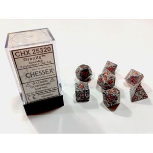 Chessex dobbelstenen set, 7 polydice, Speckled Granite