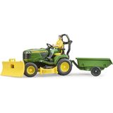 Bruder John Deere Zitmaaier met Aanhanger en Tuinman