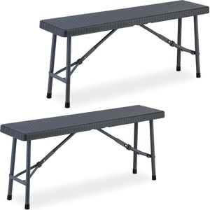 Relaxdays bierbank - 102 cm breed - set van 2 - kunststof - inklapbaar - rotanlook - grijs
