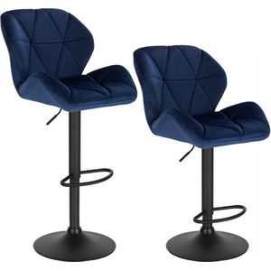 Barkruk Comfy Blauw - Met rugleuning - Stevig- Velvet - Set van 1 - Keuken - Barstoelen ergonomisch - Verstelbaar in hoogte - Zithoogte 60-82cm