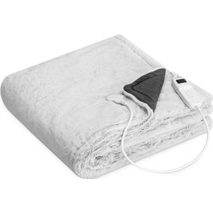Navaris XXL warmtedeken voor 2 personen - Elektrische deken met 9 standen en timer - 180 x 130 cm - Fluweelzacht - Wasbaar - Grijs