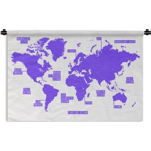Wandkleed Trendy wereldkaarten - Egale eenvoudige paarse wereldkaart Wandkleed katoen 180x120 cm - Wandtapijt met foto
