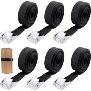 Verstelbare spanbanden - 6 stuks met klemsluiting voor fiets motor bagage pakketten kamperen - Zwart .