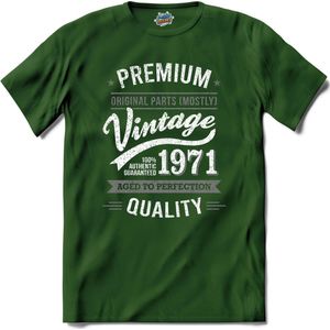 Vintage Legend Sinds 1971 - verjaardag en feest cadeau - Kado tip - T-Shirt - Unisex - Bottle Groen - Maat L