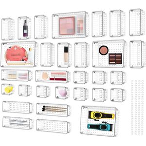 Unyqoos ® 25-delige Transparante Lade Organizer Set voor Make-up, Keuken, Badkamer en Kantoor