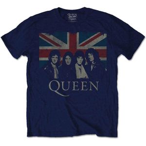 Queen - Vintage Union Jack Heren T-shirt - S - Blauw