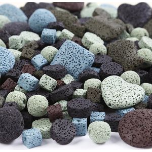 Lava kralen mix, afm 6-37 mm, gatgrootte 1+2 mm, 20 slagen, kleuren assorti
