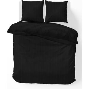 iSleep Dekbedovertrek Satijnstreep - Tweepersoons - 200x200/220 cm - Zwart