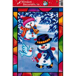 Raamsticker Kerst - Dansende Sneeuwpop - 20x27 cm