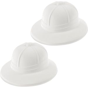 2x stuks tropenhelm wit van plastic - Safari hoed - Verkleedhoed voor volwassenen - Carnaval