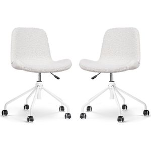 Nolon Nout-Fé Bureaustoelen Set van 2 Teddy Gebroken Wit - Stof - Verstelbaar - Wieltjes - Wit Onderstel