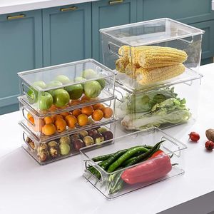 Koelkastorganizer-set met deksel, 6 stapelbare koelkastorganizers, BPA-vrij, doorzichtig opbergsysteem van kunststof, opbergdoos voor keuken, lade, kasten