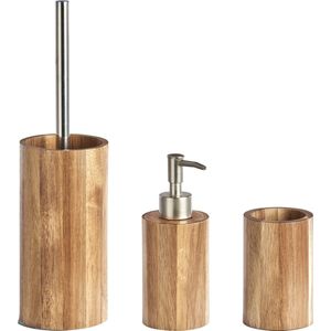 Zeller badkamer accessoires set 3-delig - acacia hout - luxe kwaliteit