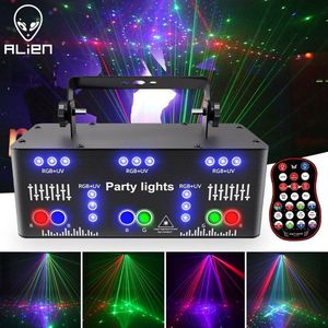 Alien® Disco Laser 21 in 1 Lichteffect met 6 roterende lasers + UV + Stroboscoop + Par + Afstandsbediening | Multilaser | Geluid gestuurd | dmx lichteffect | Sterrenhemel | Discolichten | Discolampen | Feestverlichting | Discolaser | Partylamp |