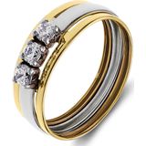 Lucardi Dames Ring met zirkonia - Ring - Cadeau - 14 Karaat Goud - Geelgoud en Witgoud