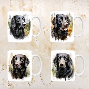 Flatcoated Retriever mokken set van 4, servies voor hondenliefhebbers, hond, thee mok, beker, koffietas, koffie, cadeau, moeder, oma, pasen decoratie, kerst, verjaardag