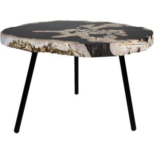 Meza Salontafel - ø55-50x38 cm - Naturel/Zwart - Steen/Metaal - salontafels rond, salontafels, salontafel zwart, salon tafel, salontafel rond, salontafel industrieel, salontafel vierkant, salontafel marmer, salontafel wit