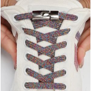 *** Kleurrijke Confetti Regenboog Elastische Veters - Magnetische Sluiting - Kinderen - Zelfsluitend - Makkelijk Strikken - Elastisch - van Heble® ***