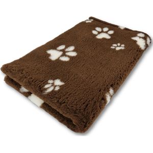 Vetbed Paws - Antislip Hondenmat - 150 x 100 cm - Bruin met Witte Pootjes - Benchmat - Hondenkleed - Voor Honden - Machine Wasbaar