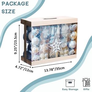 Kerstballen, kerstboomversieringsset, 100 stuks, blauw, zilver, kunststof kerstballen, doos met ophanglus, kerstboomdecoratie voor Kerstmis, bruiloft, feest