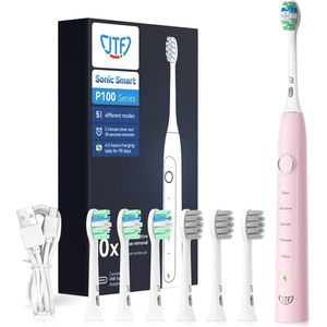 JTF Sonic P100 elektrische tandenborstel - Inclusief 6 opzetborstels - USB-C oplaadbaar - Ingebouwde 2 minuten smart timer - 5 poetsstanden - Roze
