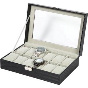 Hetty'S - Speciale horloges-sieradenbox - zwart kroko leer print - met veel ruimte - voor 12 horloges