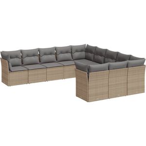 vidaXL 11-delige Tuinset poly rattan beige Loungebank - Lounge Set - Buitendecoratie - Tuinbank - Loungestoel