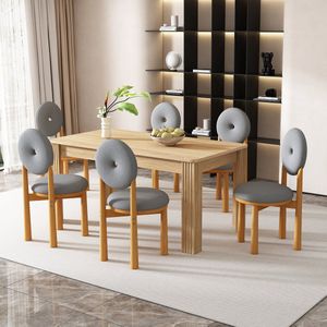 Eetkamerstoel set van 6 sherpa stof donut stoel familie eetkamerstoel modern eenvoudig woonkamer slaapkamer stoel vier rubberen houten poten rond kussen en rugleuning ontwerp grijs