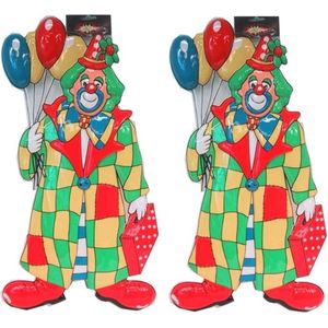2x stuks clown carnaval decoratie met ballonnen 60 cm - Feestartikelen/versieringen