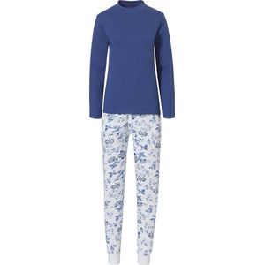 By Louise Dames Pyjama Set Interlock Lange Mouw + Broek Blauw / Wit - Maat M