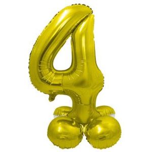 Folieballon cijfer ""4"" goud 40cm op voet