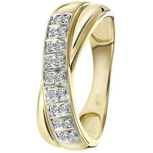 Lucardi Dames Ring met 18 diamanten 0,08ct - Ring - Cadeau - 14 Karaat Goud - Geelgoud