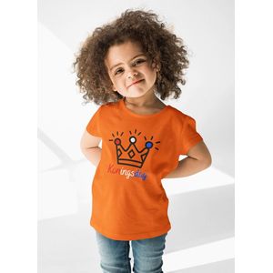 T-shirt kinderen glitter kroontje | Koningsdag kleding kinderen | Oranje | Maat 128