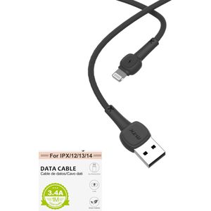 USB naar Lightening oplaad kabel | Opladkabel geschikt voor iPhone X/12/13/14 3.4A 1Meter - Zwart kleur (2 stuks)