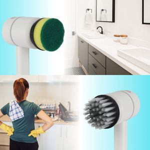 Tagdeals® Oplaadbare Elektrische Schoonmaakborstel met 2 opzetstukken - Elektrische Schrobber - Polijstmachine - Schrobborstel - Luiwagen - Voor badkamer & keuken - Wit