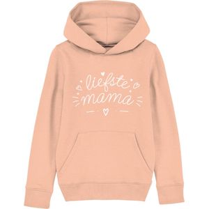 Hoodie voor kinderen - Perfect Moederdag Cadeau “Liefste Mama” - Gevoerde capuchon met Kangoeroezak/Buidelzak - 300 gram - Extreem zachte stof - Verkrijgbaar in maten van 3-4 jaar t/m 12-14 jaar - Diverse kleuren: Zwart, Roze, Blauw & Oranje