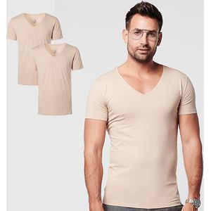 SKOT Fashion t-shirt heren Deep V-neck Invisible 2 pack - Taupe - Maat XXL