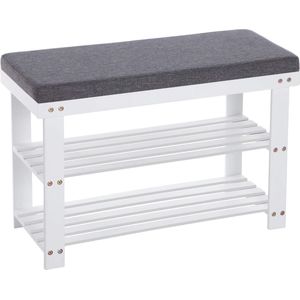 SONGMICS schoenenrek van bamboe, schoenenrek met 2 planken, bank, voor gangen, woonkamers, zitplaatsen tot 150 kg, 71 x 29 x 49 cm, witgrijs