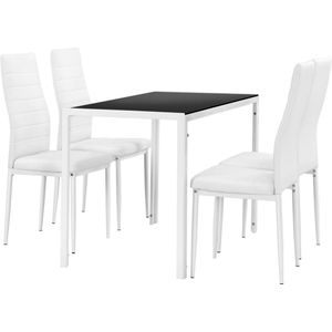 Eetkamerset eethoek Porvoo glas tafel en stoelen wit en zwart