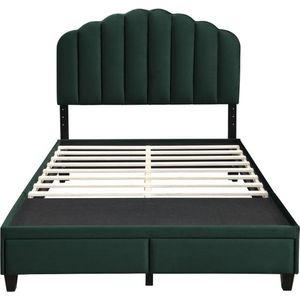 Vente-unique Bed 140 x 190 cm met lades - Velours - Spargroen - ILISIO L 145 cm x H 148 cm x D 192 cm